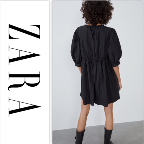 Zara Black Puffy Sleeved Dress NWT - Picture 8 of 12